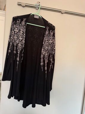 Vocal Black Cardigan with Silver Embroidered Detail